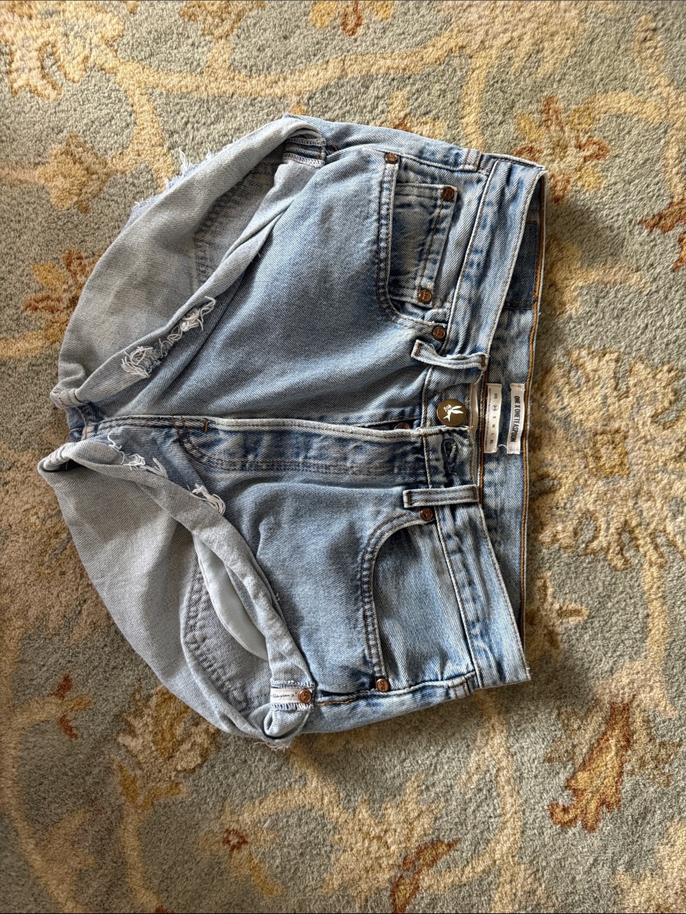 One Teaspoon Light Blue Distressed Denim Shorts